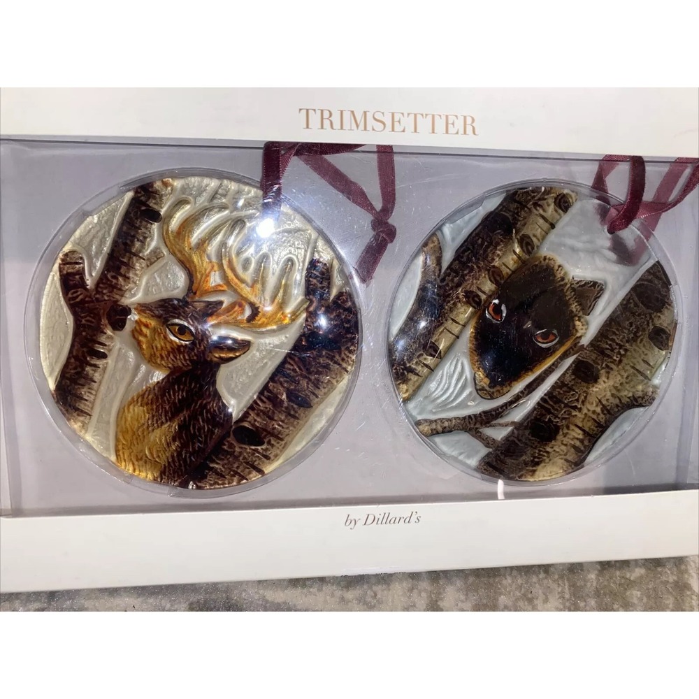 NEW Trimsetter Dillard's CHRISTMAS TREE ORNAMENT‎ Wolf And Deer Set  Pair 4.5"